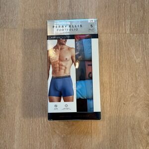 Perry Ellis 5 Pack Mens Boxer Brief Underwear Polyester‎ Blend Size L Blue/Red